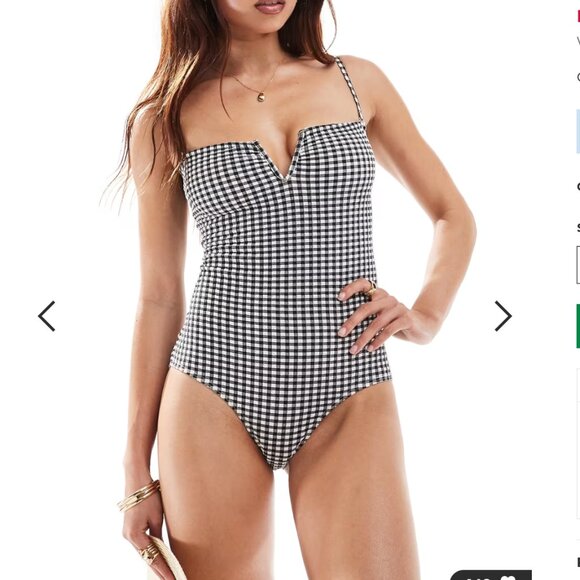 & Other Stories v-shape gingham swimsuit in black - Picture 1 of 4